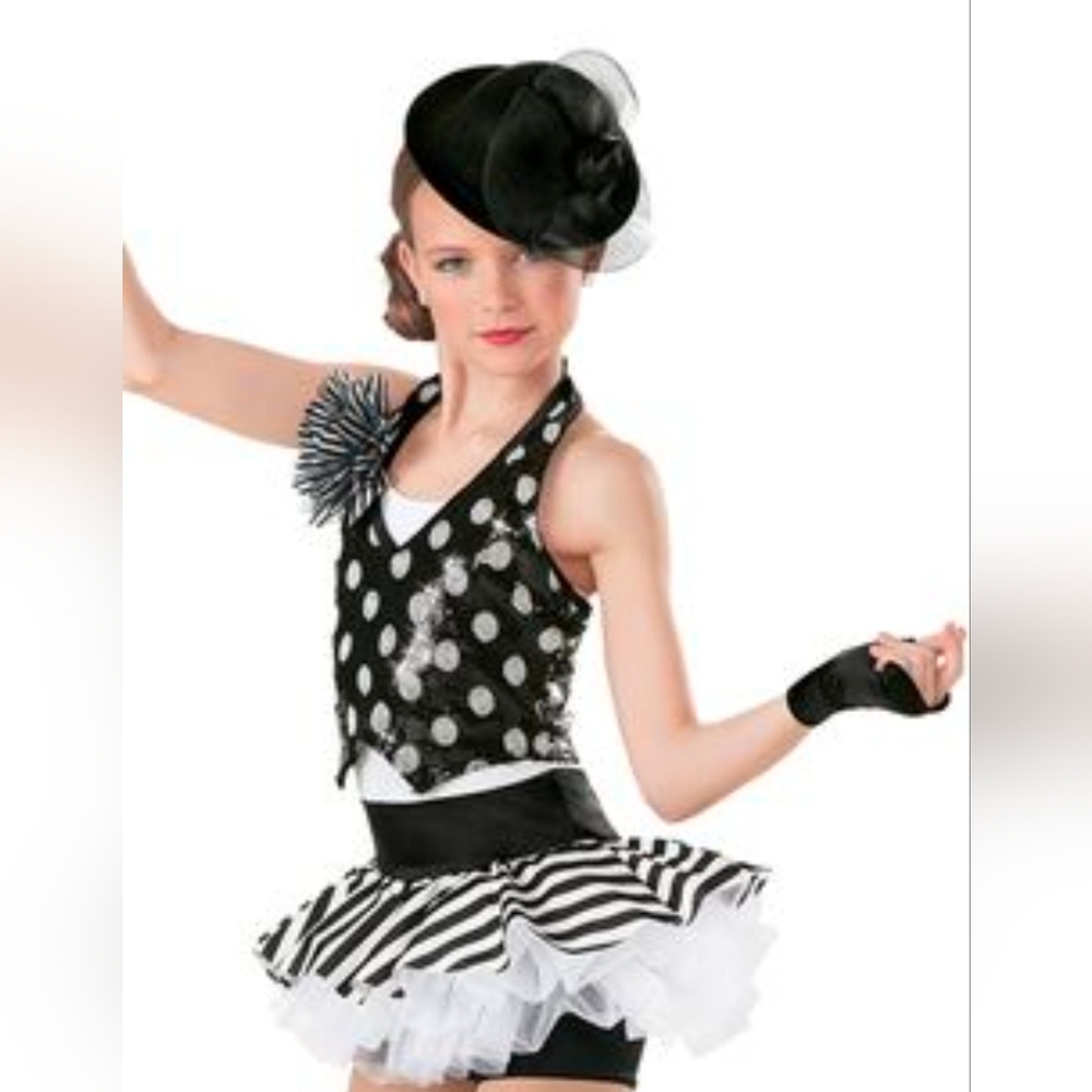 Black & White Stripe And Polka Dot Sequin Halter Jazz Dance Costume